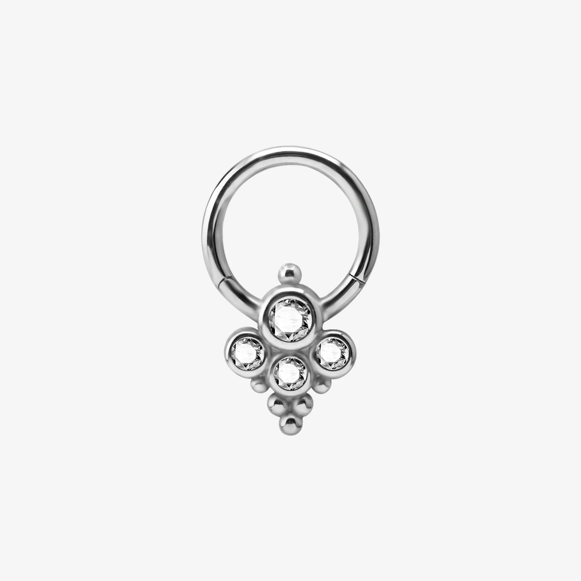 Piranha Argola Hinged Smiley 4 Crystals Flat Steel Basicline