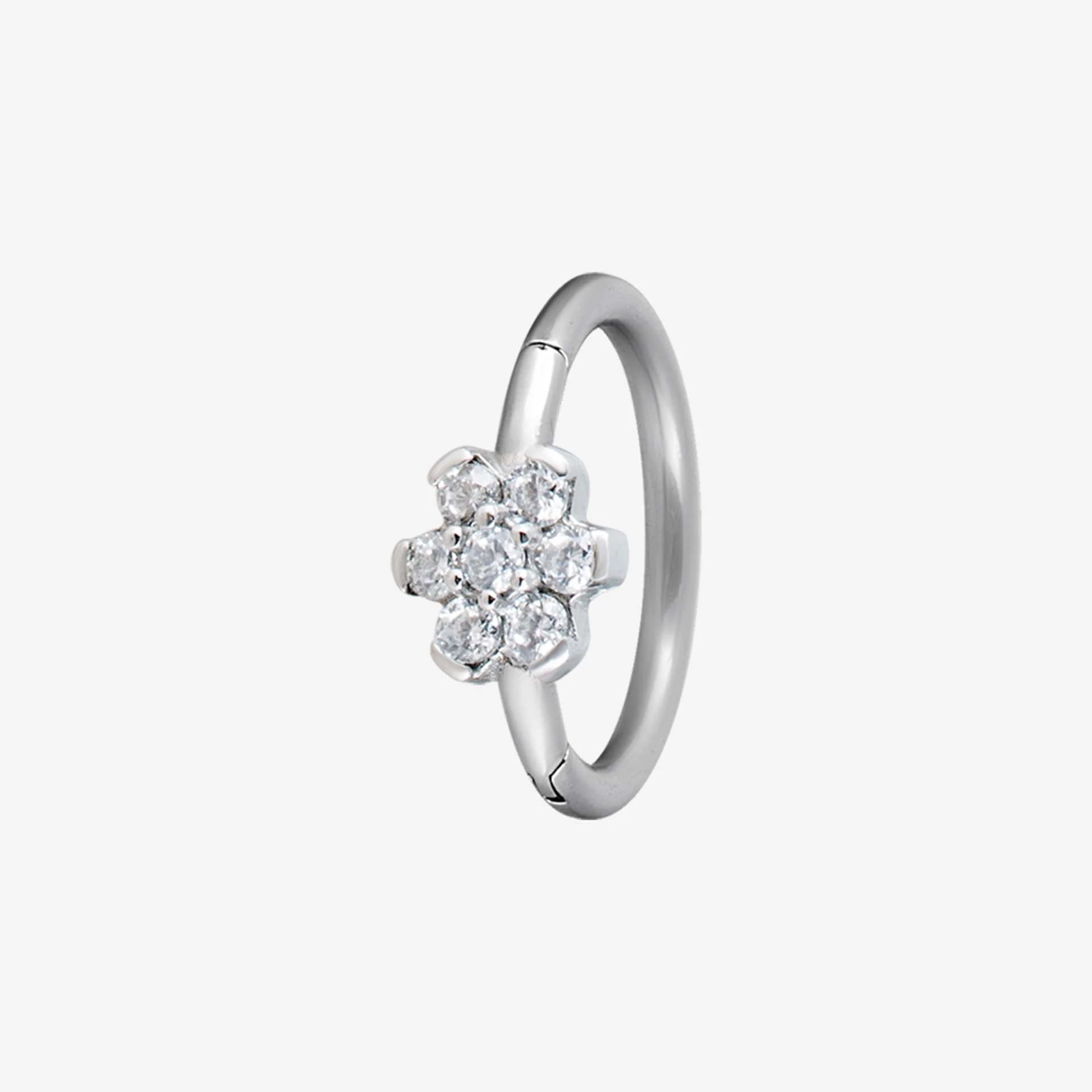 Piranha Argola Hinged Ring Flower Crystals Steel Basicline