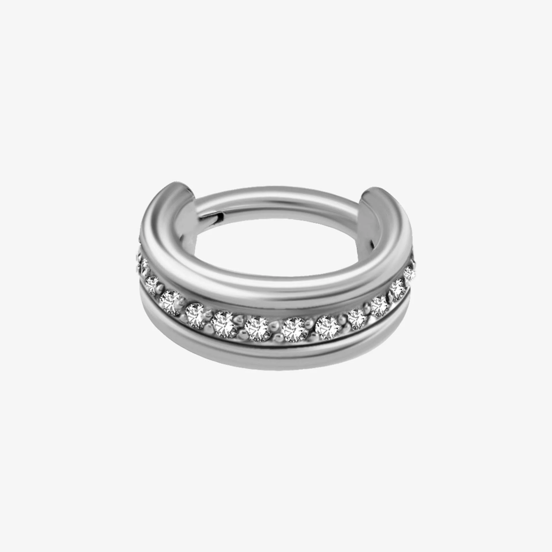 Piranha Argola Hinged Triple Centraled Crystals Steel Basicline
